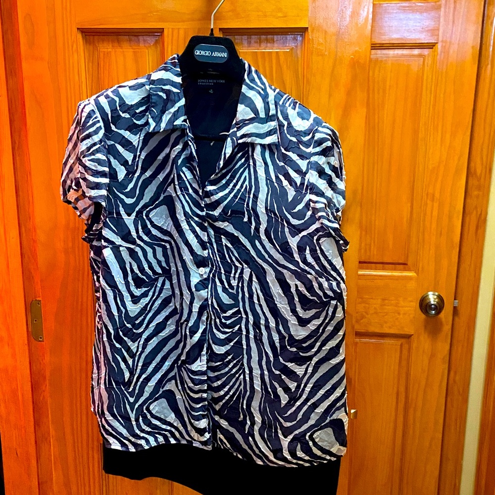 Jones New York Men's Zebra-Print Button-Front Shirt - Black & White and Skirt.